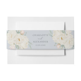 Waterverf witte bloemen, lichtblauwe bruiloft uitnodigingen wikkel