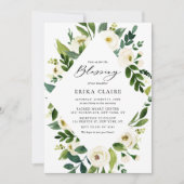 Waterverf Witte bloemen Lijst Baby Kaart (Voorkant)