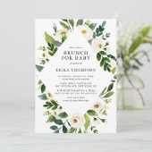 Waterverf Witte Bloemen Lijst Baby shower Brunch Kaart (Staand voorkant)