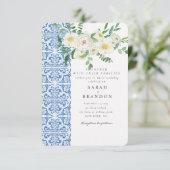 Waterverf Witte Bloemen Mediterrane Bruiloft Kaart (Staand voorkant)
