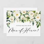 Waterverf Witte bloemen Mijn Man van het Hongervoo Uitnodiging Briefkaart (Voorkant / Achterkant)