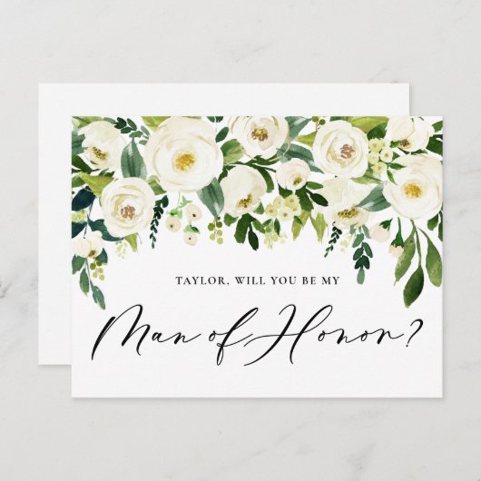 Waterverf Witte bloemen Mijn Man van het Hongervoo Uitnodiging Briefkaart (Voorkant / Achterkant)