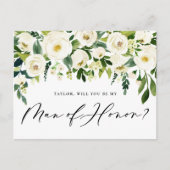 Waterverf Witte bloemen Mijn Man van het Hongervoo Uitnodiging Briefkaart (Voorkant)