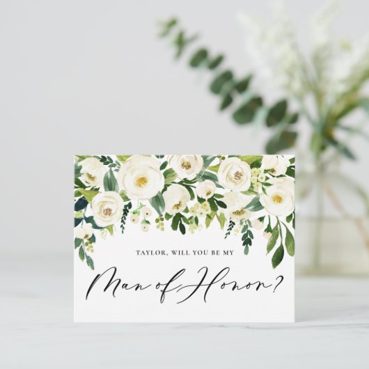 Waterverf Witte bloemen Mijn Man van het Hongervoo Uitnodiging Briefkaart (Staand voorkant)