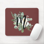  waterverf witte bloemen Monogram Burgundy Muismat (Met muis)