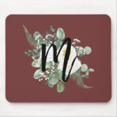  waterverf witte bloemen Monogram Burgundy Muismat (Voorkant)