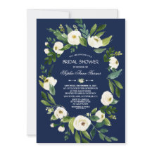 Waterverf Witte Bloemen Navy Blauwe Bruiloft