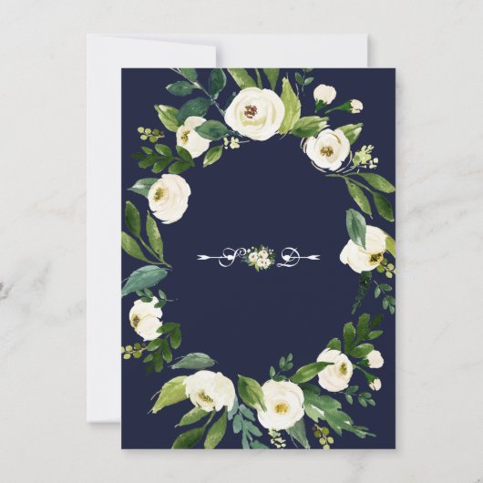 Waterverf Witte Bloemen Navy Blauwe Oefen Diner Kaart (Achterkant)