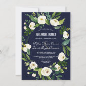 Waterverf Witte Bloemen Navy Blauwe Oefen Diner Kaart (Voorkant)