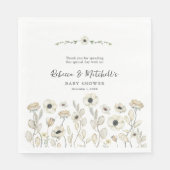 Waterverf Witte Bloemen neutraal gender baby showe Servet (Voorkant)