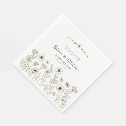 Waterverf Witte Bloemen neutraal gender baby showe Servet (Hoek)