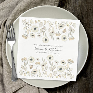 Waterverf Witte Bloemen neutraal gender baby showe Servet
