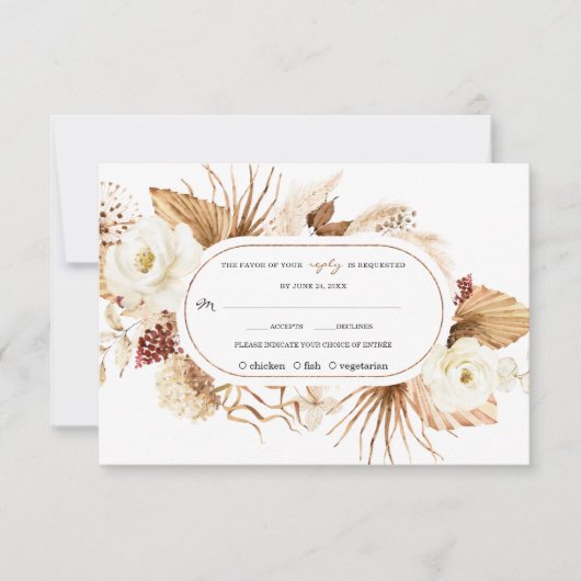 Waterverf Witte Bloemen Pampas Gras Verjaardag RSVP Kaartje