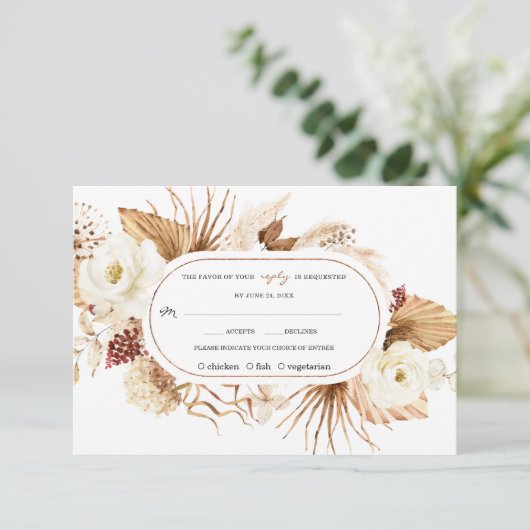 Waterverf Witte Bloemen Pampas Gras Verjaardag RSVP Kaartje (Staand voorkant)