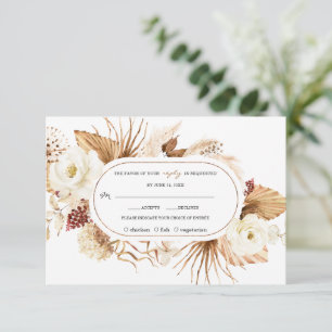 Waterverf Witte Bloemen Pampas Gras Verjaardag RSVP Kaartje