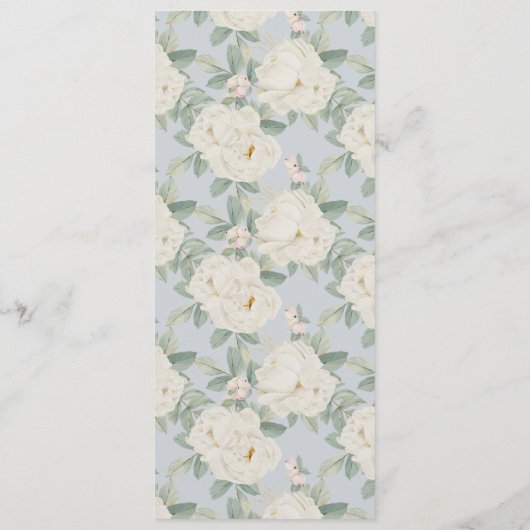 Waterverf witte bloemen, pastelblauw menu (Achterkant)