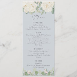 Waterverf witte bloemen, pastelblauw menu