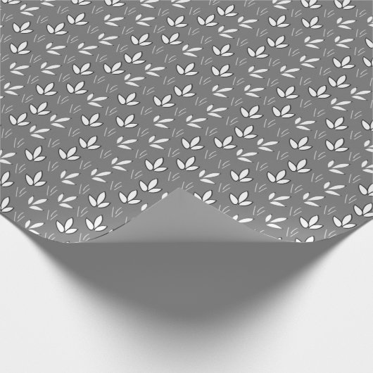 Waterverf Witte Bloemen Patroon Grijs Cadeaupapier (Hoek)