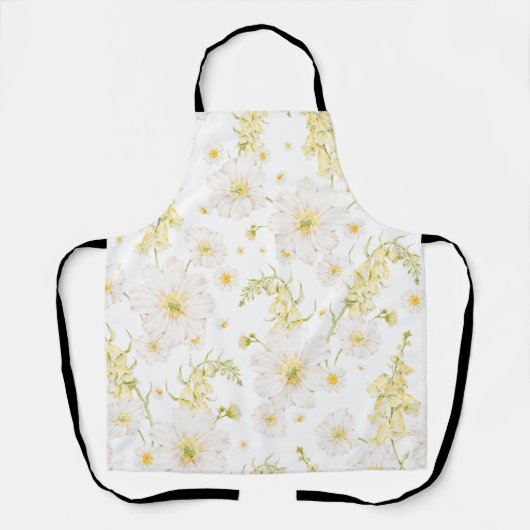 Waterverf Witte Bloemen Patroon Schort (Voorkant)