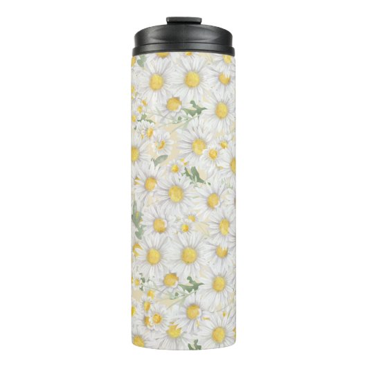 waterverf witte bloemen patroon thermosbeker (Voorkant)