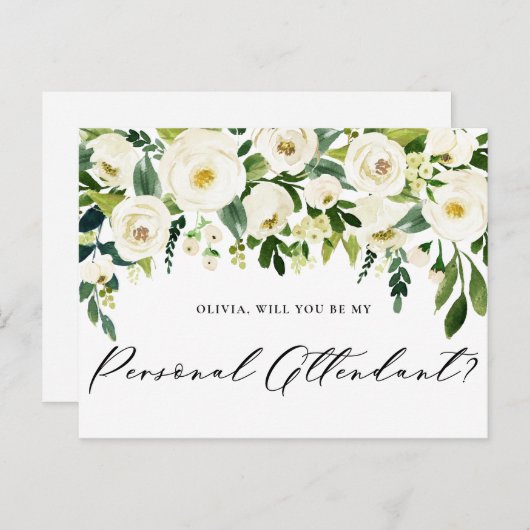Waterverf Witte Bloemen Persoonlijke Begeleider Uitnodiging Briefkaart (Voorkant / Achterkant)