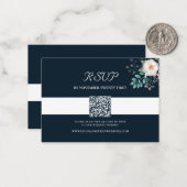 Waterverf witte bloemen QR scan RSVP Notitiekaartje (Voorkant / Achterkant in situ)