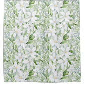 Waterverf Witte Bloemen Salie Groen Blad Douchegordijn (Voorkant)