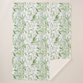  Waterverf Witte Bloemen Salie Groen Blad Sherpa Deken (Voorkant)