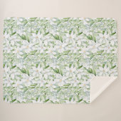 Waterverf Witte Bloemen Salie Groen Blad Sherpa Deken (Voorkant (horizontaal))