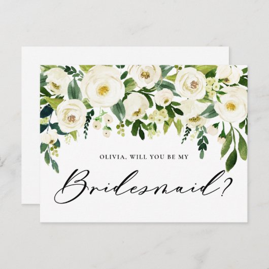 Waterverf witte bloemen... uitnodiging briefkaart (Voorkant / Achterkant)