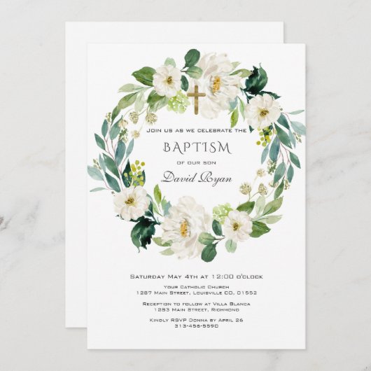 Waterverf Witte bloemen Warm kruis Kaart (Voorkant / Achterkant)