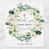 Waterverf Witte bloemen Warm kruis Wijn Etiket (Enkel label)