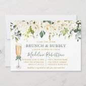 Waterverf Witte Bloemen Wijze Groene Bruids Brunch Kaart (Voorkant)