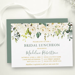 Waterverf Witte Bloemen Wijze Groene Bruids Lunche Kaart