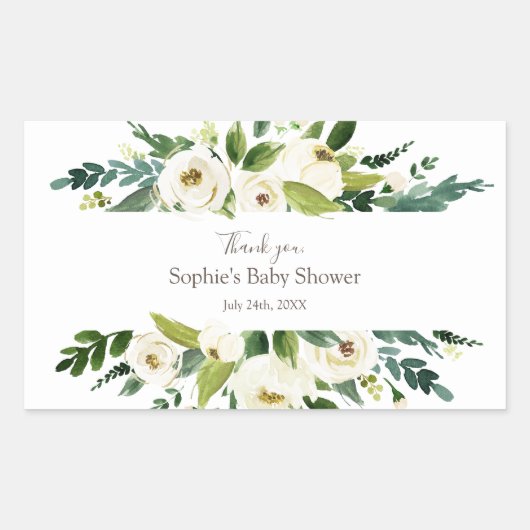 Waterverf Witte Bloemenframe BABY SHOWER Rechthoekige Sticker (Voorkant)