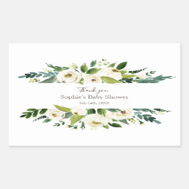 Waterverf Witte Bloemenframe BABY SHOWER Rechthoekige Sticker
