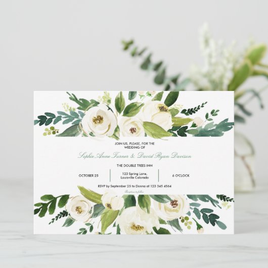 Waterverf Witte Bloemenframe Bruiloft Kaart (Staand voorkant)