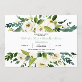 Waterverf Witte Bloemenframe Bruiloft Kaart