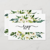 Waterverf Witte Bloemenframe Bruiloft RSVP Kaart (Voorkant / Achterkant)