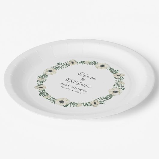 Waterverf Witte Bloemenkrans baby shower Papieren Bordje (Gekanteld)
