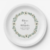 Waterverf Witte Bloemenkrans baby shower Papieren Bordje (Voorkant)