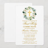 Waterverf witte bloemenkrans eerste communie kaart (Voorkant / Achterkant)