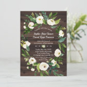 Waterverf Witte Bloemenkrans Houten Bruiloft Kaart (Staand voorkant)