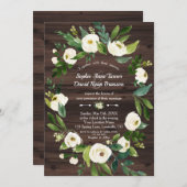 Waterverf Witte Bloemenkrans Houten Bruiloft Kaart (Voorkant / Achterkant)