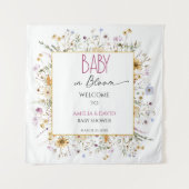 Waterverf Witte Bloemige Baby Shower Wandkleed (Voorkant)