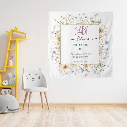 Waterverf Witte Bloemige Baby Shower Wandkleed