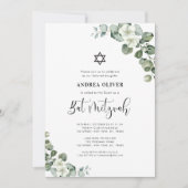 Waterverf Witte Bloemige Eucalyptus Bat Mitzvah Kaart (Voorkant)