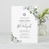 Waterverf Witte Bloemige Eucalyptus Bat Mitzvah Kaart (Staand voorkant)