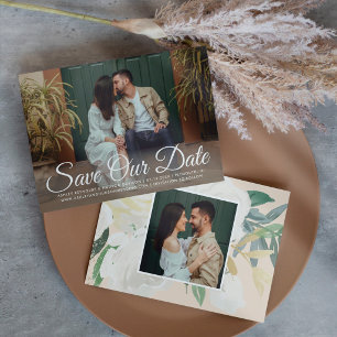 Waterverf Witte Bloemige Twee Foto Huwelijk Save The Date