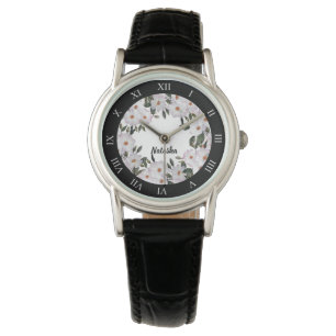 Waterverf Witte Bord Roze rozen Wreatcirkel Horloge